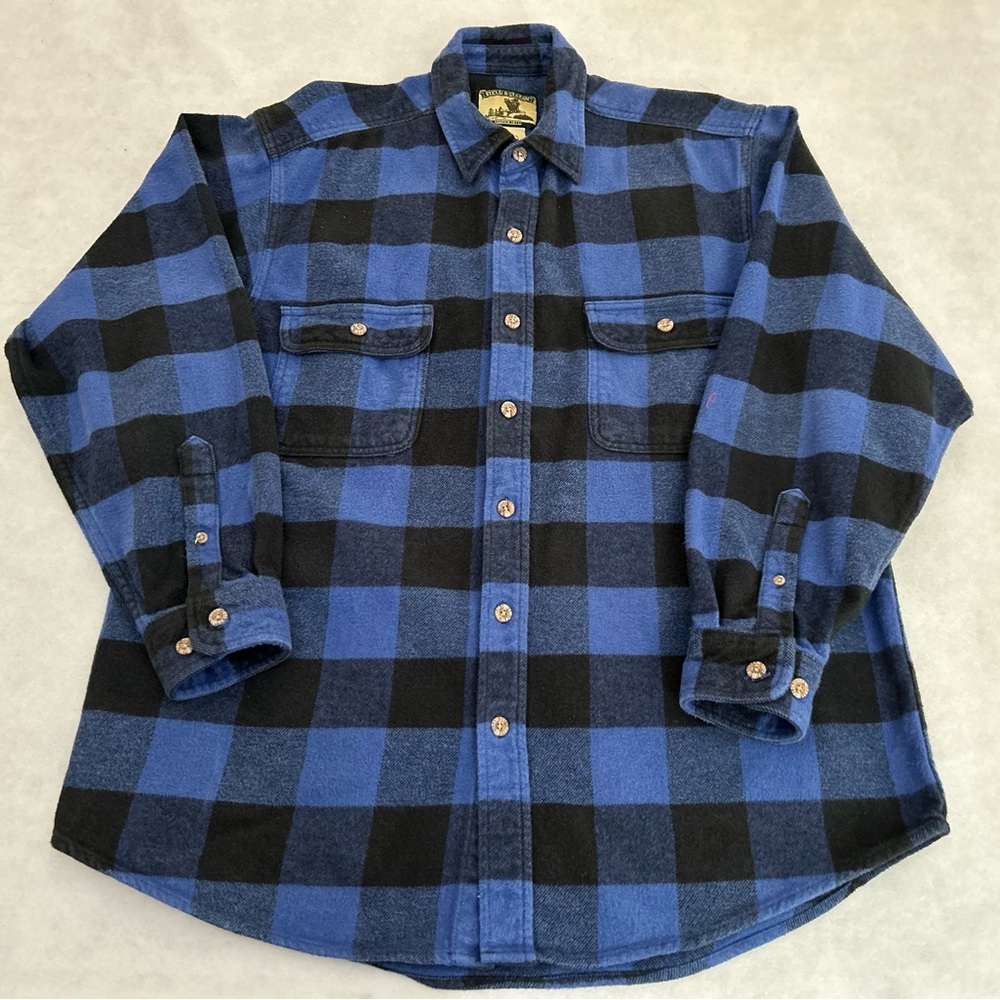 Field & Stream Flannel Shirt Large Blue Buffalo Plaid Long Sleeve Button Up